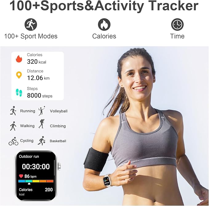 Smart Watches for Men Women 1.83" HD Display Activity Fitness Tracker Smartwatches for Android iOS Phones with Bluetooth Call/Heart Rate/Blood Pressure/Sleep Monitor/100+ Sport/IP67 Waterproof, Gray