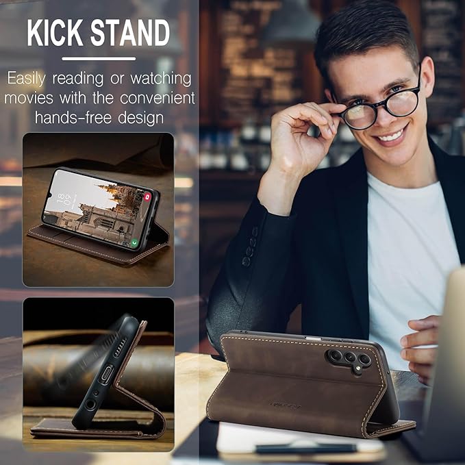 for Samsung Galaxy A15 Case, Flip Wallet Leather Case with Card Holder Magnetic Closure Shockproof Kickstand Protective Phone Cases Cover for Samsung A15,Coffee