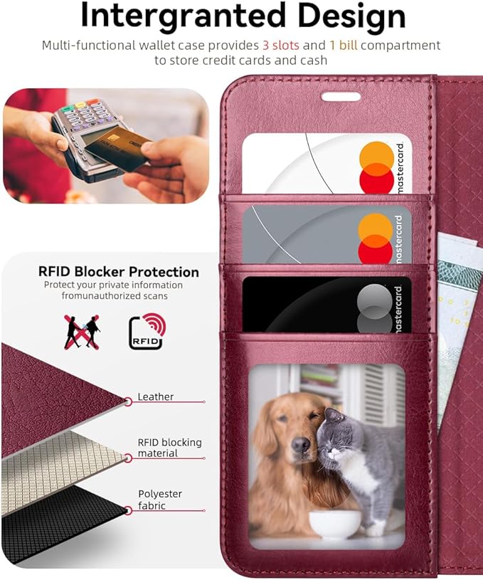 OCASE Compatible with Galaxy S25 Wallet Case, PU Leather Flip Folio Case with Card Holders RFID Blocking Kickstand [Shockproof TPU Inner Shell] Protective Phone Cover 6.2 Inch 2025, Burgundy