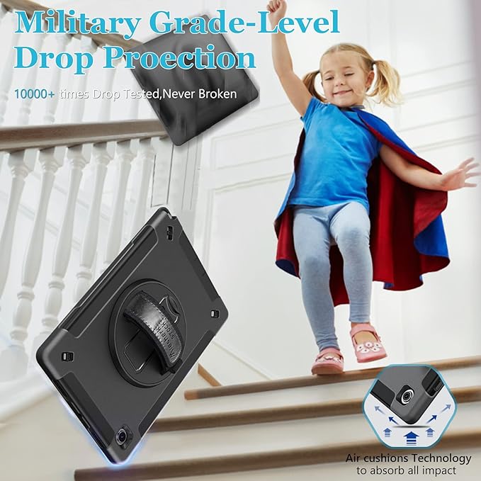 Case for Galaxy Tab A8 10.5 2022: TPU Cover for Samsung Tablet A8 5G with Screen Protector - Stand- Handle - Shoulder Strap - S-Pen Holde- Black