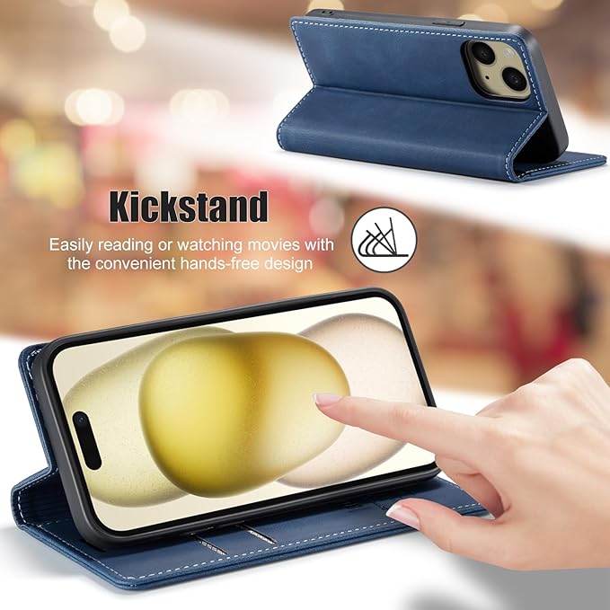 japezop iPhone 15 5G Wallet Case with [RFID Blocking],Card Holder Kickstand Magnetic,Leather Flip Case Wallet for iPhone 15 5G 6.1 Inch(Blue)