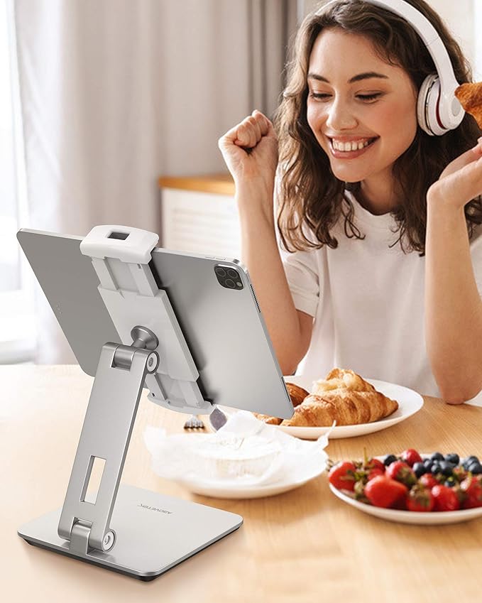 AboveTEK Business Kiosk Aluminum Tablet iPad Stand, 360° Swivel Tablet & Phone Holders for Any 4"-15.6" Display Tablets/Cell Phones/Portable Monitor, Sturdy for Store POS Office (Silver)