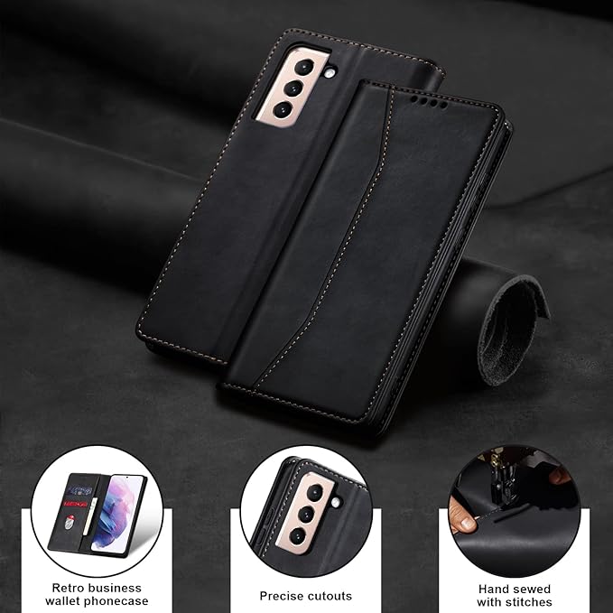 Jasonyu Wallet Case for Samsung S21 Plus, PU Leather Cover with Stand, Magnetic Folio Flip, TPU Shockproof Interior Case and Card Holder Slots, Black