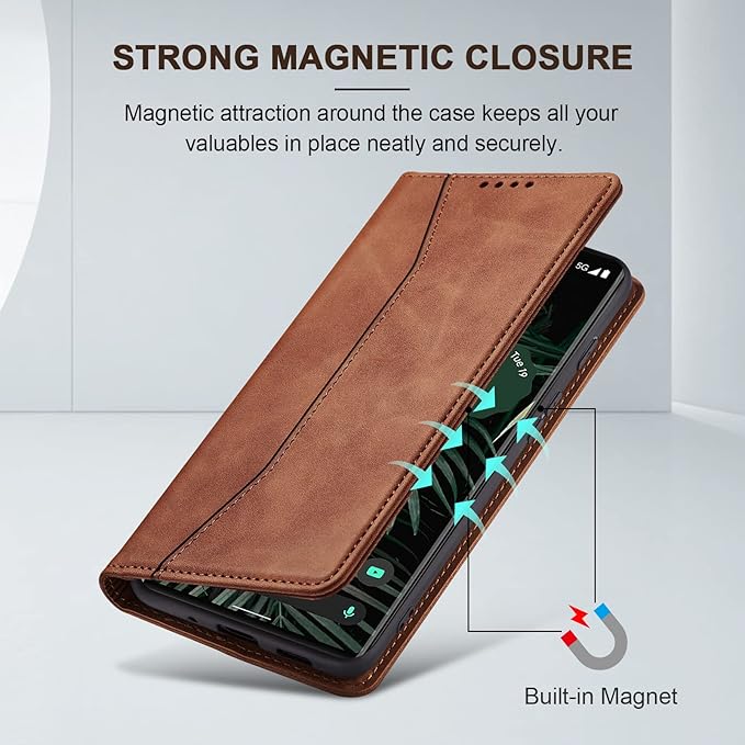 Jasonyu Flip Wallet Case for Google Pixel 6 Pro 5G,Leather Magnetic Folio Cover with Card Holder,Kickstand - TPU Shockproof Durable Protective Phone Case,Brown