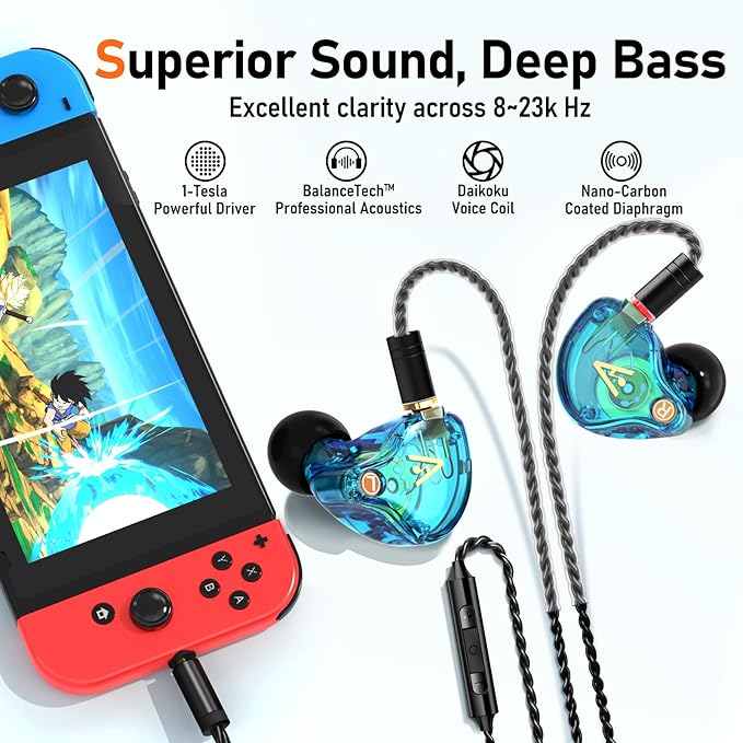 Vibes 202M Wired Earbuds - HiFi in Ear Monitor Headphones - Noise-Isolating Ear Buds w/ Mic - Clear Sound, Deep Bass & Comfort-Fit Gaming Earphones - MMCX to 3.5mm & Silver Plated Cord, Carrying Case