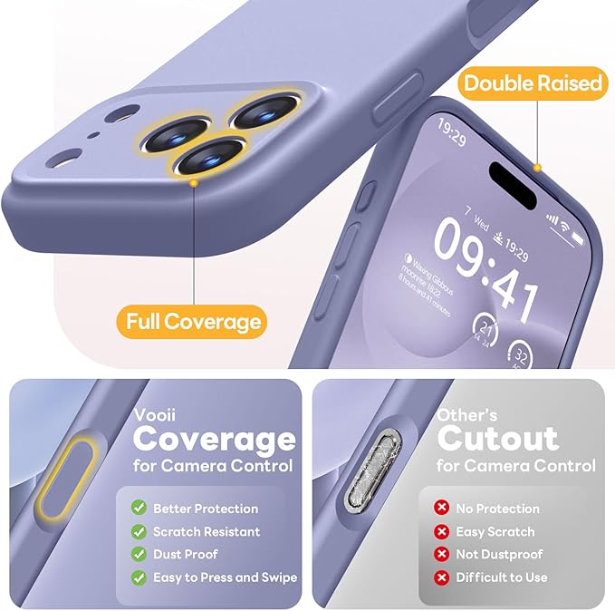 Vooii Magnetic Compatible with iPhone 17 Pro Case (Compatible with Magsafe) (Upgraded Camera Protection) Liquid Silicone Shockproof Full Body Protective Phone Cover for Women Men, Lavender Grey, 6.3”
