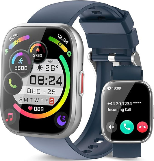 Smart Watch for Men Women Bluetooth Call, 1.85" HD Touch Screen Fitness Watch with Sleep Heart Rate Monitor, 112+ Sports Modes, IP68 Waterproof Activity Trackers for Android iOS, Blue