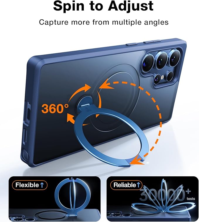 TORRAS 360° Spin Magnetic Stand for Samsung Galaxy S25 Ultra Case, Fit for Magsafe, Mil-STD Slim Protective S25 Ultra Case with Kickstand Rotatable, Aesthetic for Women Men, Ostand Spin, Navy Blue