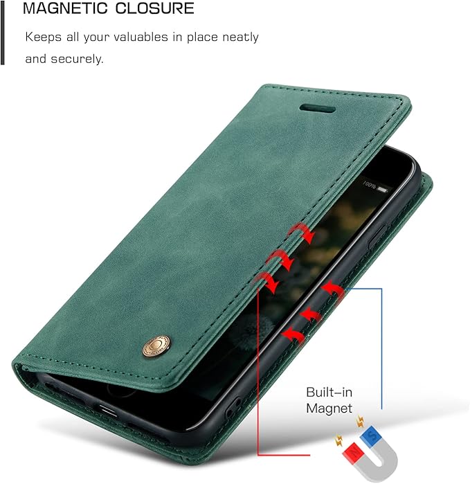 QLTYPRI Case for iPhone 16e, Vintage PU Leather Wallet Case Card Slot Kickstand Magnetic Closure Shockproof Flip Folio Cover for iPhone 16e - Dark Green
