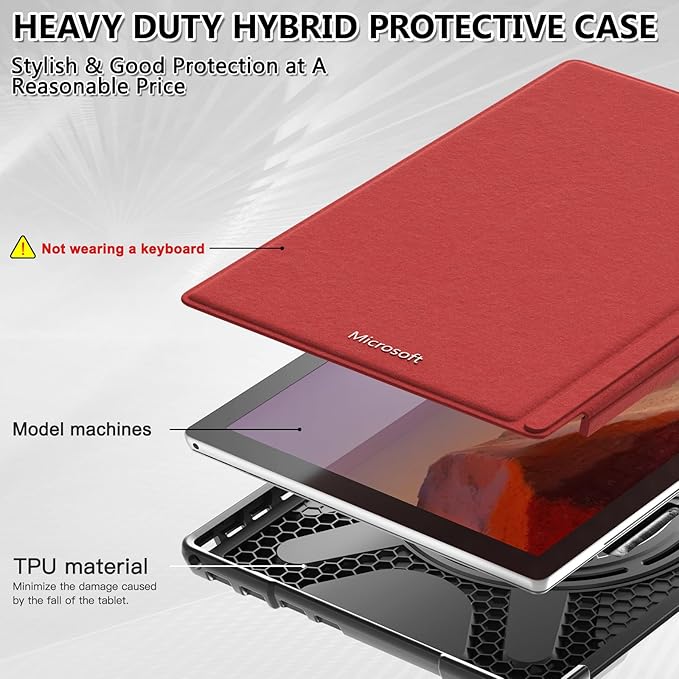 BRAECNstock for Microsoft Surface Pro 7+ Plus/ 7/6/ 5/4 Case 12.3 inch, Shockproof Rugged Protective Cover with Hand Strap+Stand, Pencil Holde, Compatible with Type Cover Keyboard, Black