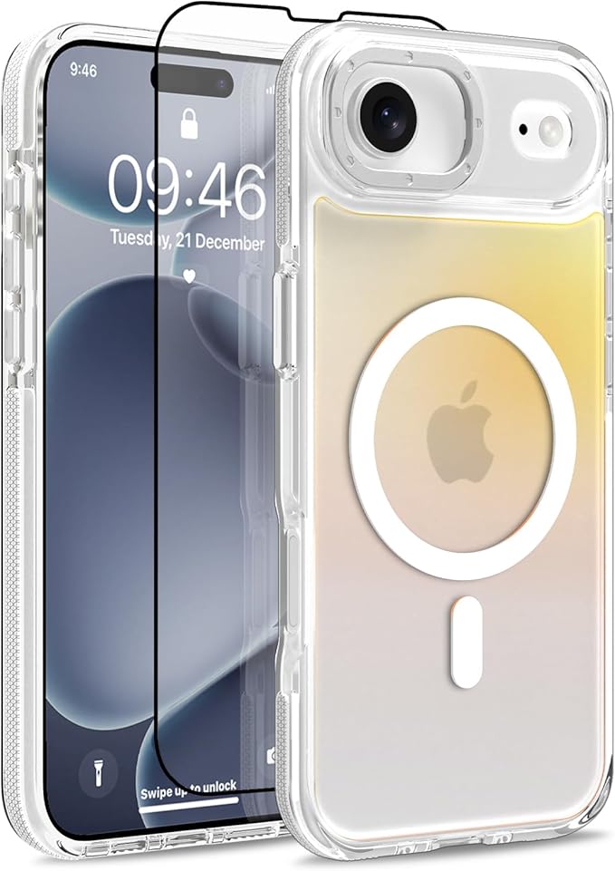 MOWIME Magnetic Case for iPhone Air [Compatible with Magsafe] [Cute Fashion Fluorescent Design] [1 Screen Protector] Slim Translucent Matte Case for iPhone Air 6.5" 2025, White