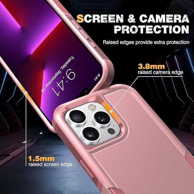 Diaclara Designed for iPhone 13 Pro Max Case, [with Privacy Screen Protector] [Anti Spy] [Military Grade Drop Protection] Heavy Duty Full-Body Shockproof Phone Case, Pink