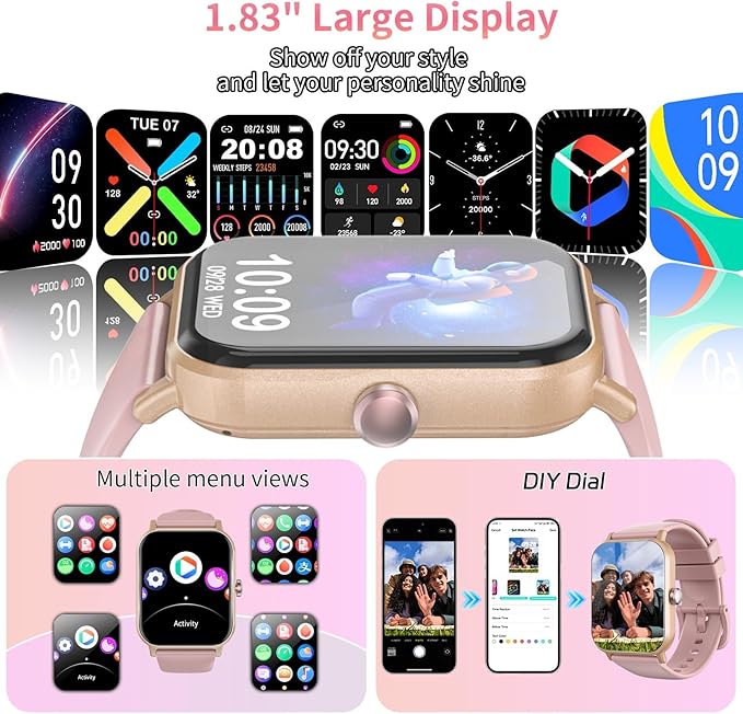 Smart Watch for Men Women with Calling, 1.83" Fitness Tracker with Heart Rate/Sleep Monitor, Step Tracker, New Gen Fitness Watch with 120+ Sports Modes, IP68 Waterproof Smartwatch for Android/iOS Pink