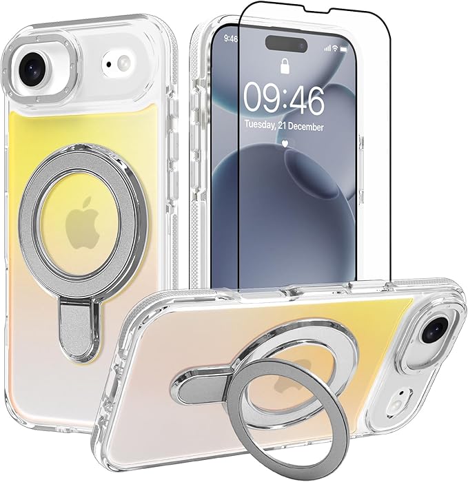 MOWIME Magnetic for iPhone Air Case with Stand [Compatible with Magsafe] [Cute Fashion Fluorescent Design] [1 Screen Protector] Slim Translucent Matte Case for iPhone Air 6.5" 2025, White