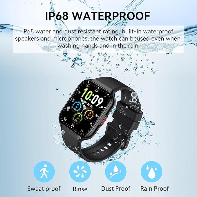 Smart Watch, 1.96" HD Smartwatches for Men Women, (Answer/Make Calls), IP68 Waterproof Fitness Watch, Heart Rate/Sleep, Fitness Tracker with 113+ Sport Modes, for iOS/Android,2025 Black