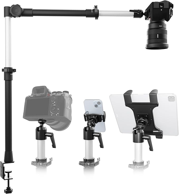 ARKON Mounts Overhead Camera Mount | Includes Ceiling Mount Bracket, Phone Holder, Tablet Holder, & Camera Mount | 360° Adjustable | Durable & Super Stable Metal Mounting Base DSLRTABMG5