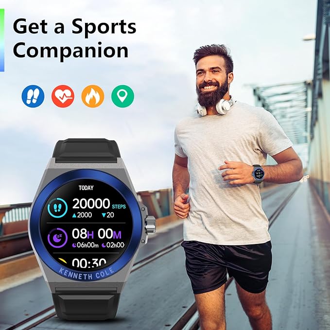 Bebinca Smart Watch for Men Compatible with iPhone Samsung Android Phone, 1.32'' HD Screen IP68 Waterproof Bluetooh Fitness Tracker Heart Rate/Sleep Monitor(Gunmetal-Blue)