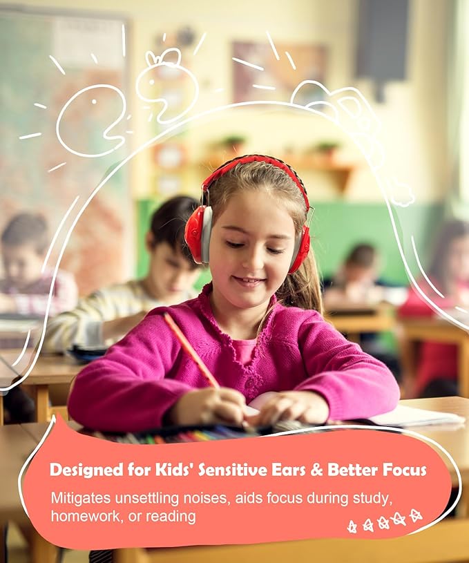 PROHEAR 032 Kids Noise Cancelling Headphones with Adjustable Headband - 25dB NRR Autism Ear Protection for Child at Mowing Studying Sleeping Racing - 2 Pack - Red and Blue