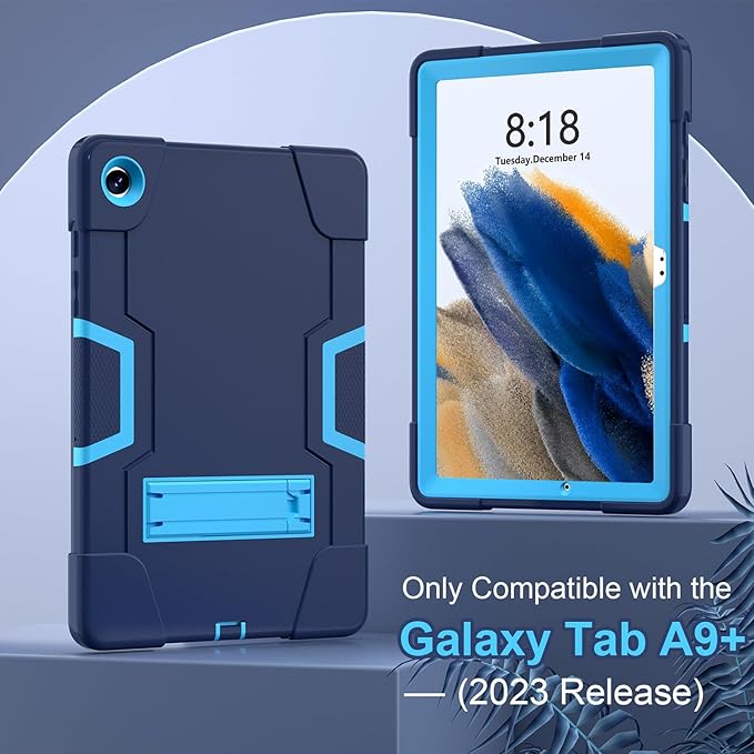 Case for Samsung Galaxy Tab A9 Plus + 11 inch (2023), Heavy Duty Shockproof Kickstand High Impact Protective Cover for Galaxy Tab A9+ Plus 11" Model (SM-X210/X215/X216), Navy Blue+Blue