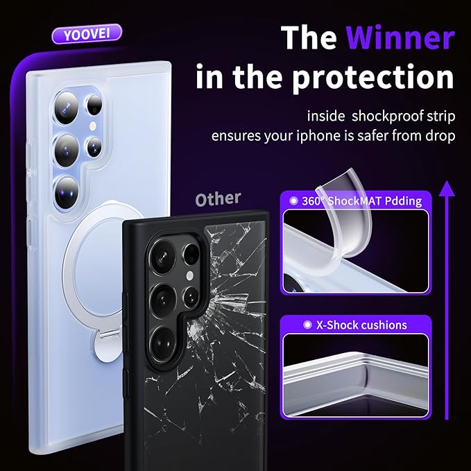 for Samsung Galaxy S23 Ultra Case,Compatible with Magsafe [Wireless Charging],with 360°Rotatable Magnetic Ring Stand,Matte Translucent Slim Soft Edge Phone Kickstand,Frosted White