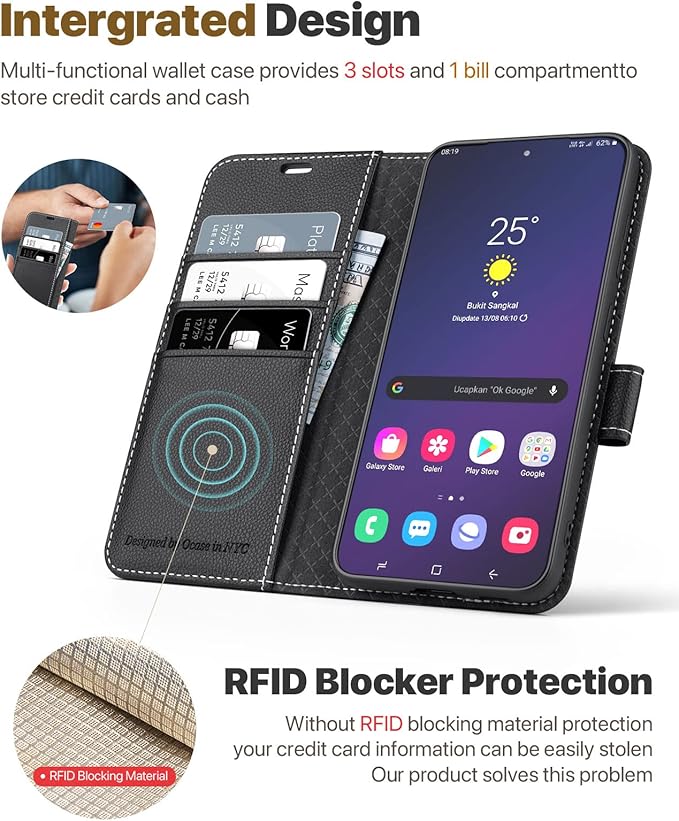 OCASE Compatible with Galaxy S23 5G Wallet Case, PU Leather Flip Folio Case with Card Holders RFID Blocking Kickstand [Shockproof TPU Inner Shell] Phone Cover 6.1 Inch (2023)-Litchi Black