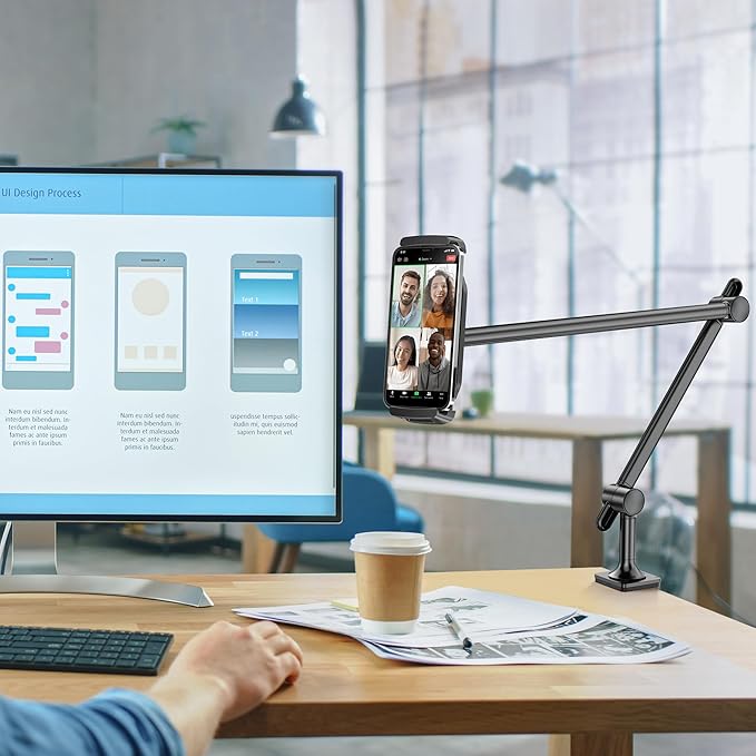 AboveTEK Tablet Stand Holder for Desk & Bed, Aluminum iPad Holder Arm with 360° Rotating Clamp, Adjustable Phone Stand Compatible with 4.7"-13.5" iPad Pro/Air/Mini, iPhone, Galaxy Tab- Black