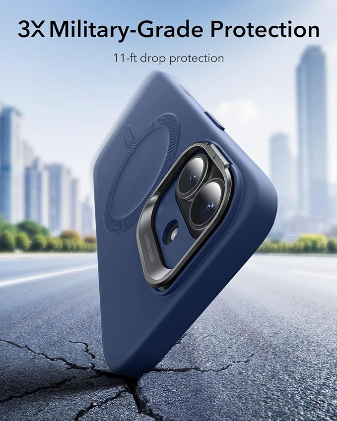 ESR Silicone Case for iPhone 17, Built-in Camera Stash Stand Compatible with MagSafe, Military-Grade Drop Protection Magnetic Phone Case for iPhone 17, Cloud Series, Navy Blue