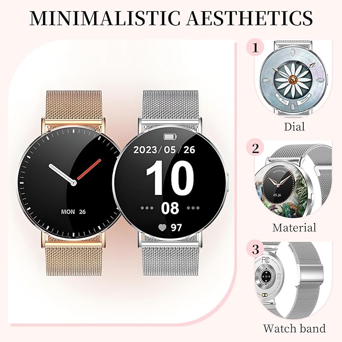 Welfit Smart Watch for Women (2 Straps),1.32-inch AMOLED Ultra Clear Screen Fitness Tracker with SpO2/heart Rate/Sleep Tracking, Suitable for iOS/Android System Waterproof smartwatch(Silver)