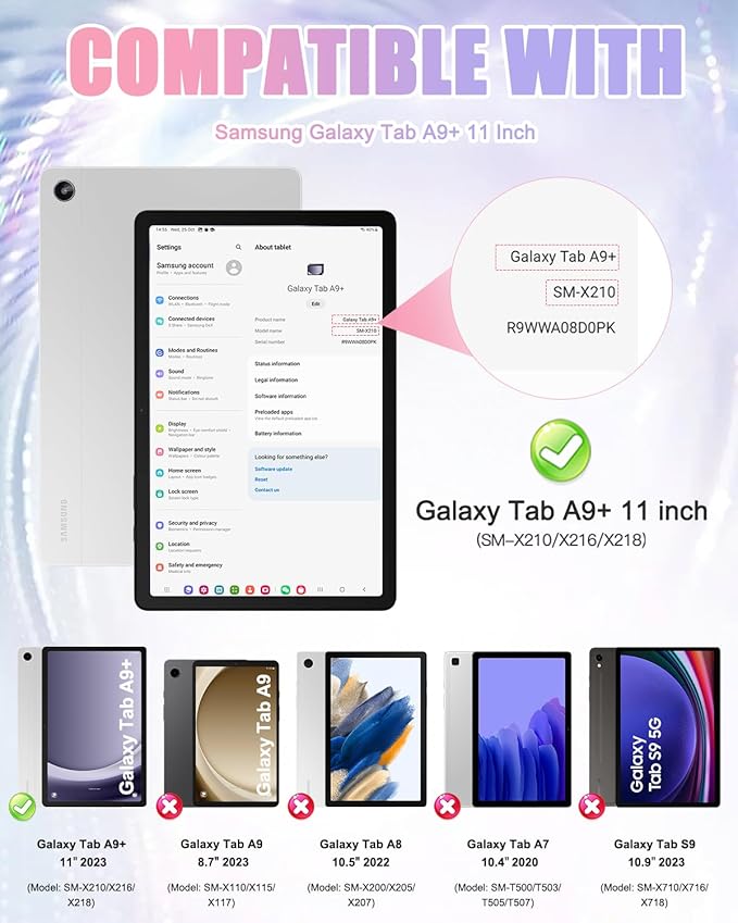 BRAECN Case for Samsung Galaxy Tab A9 Plus/ A9+ 11” 2023 (SM-X210/X216/X218), Heavy Duty Rugged Cover with Screen Protector, 360 Degree Rotating Stand, Stable Kickstand, Shoulder Strap, Colorful Pink