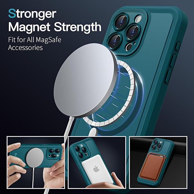 COOLQO Magnetic for iPhone 12 Pro Case, Compatible with MagSafe, Dual Layer Design Military Grade Protection, Translucent Matte Scratch-Resistant Back Protective Shockproof Phone Case, Green