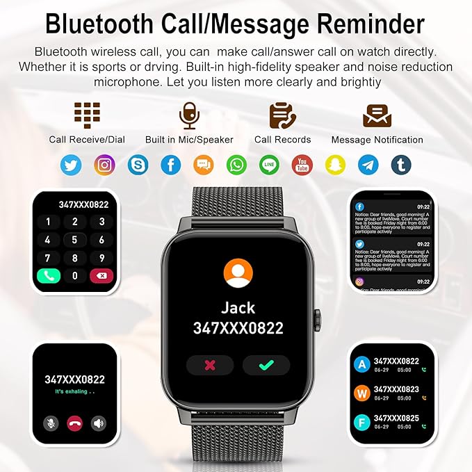 Smart Watch for Women Men Fitness: (Make/Answer Call) Bluetooth Smartwatch for Android Phones iPhone Waterproof Outdoor Sport Digital Running Watches Health Tracker Heart Rate Monitor Step Counter