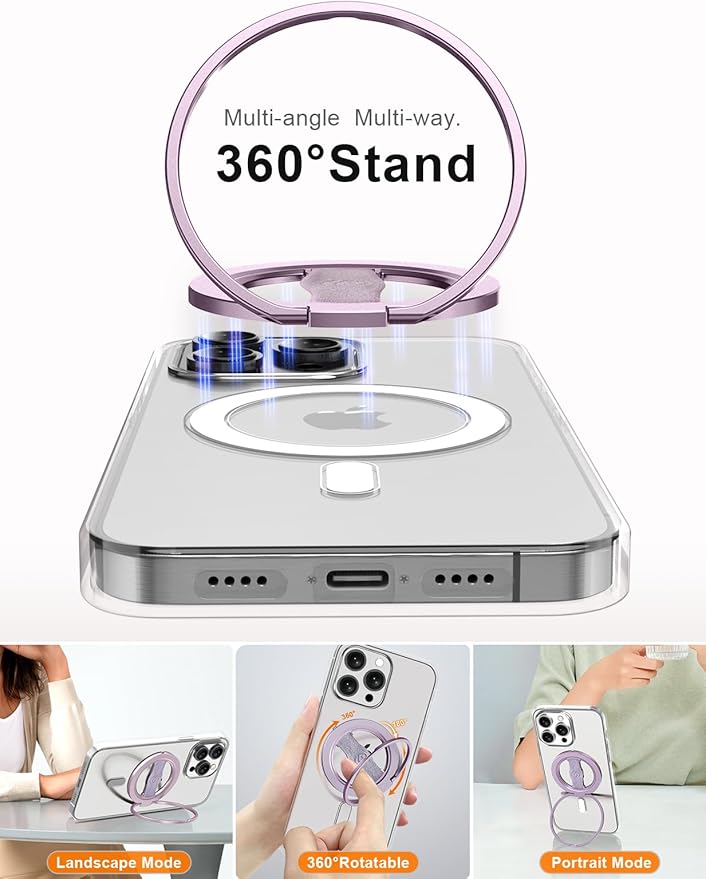 EWA MagOne 3rd Gen [Compatible with MagSafe] Phone Grip Stand with Finger Strap, Removable Magnetic Ring Holder Kickstand Loop for iPhone 16,15, 14, 13, 12 Series-(Purple)