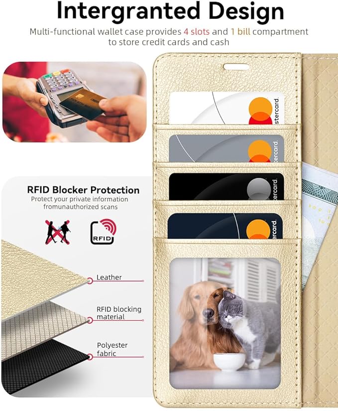 OCASE Compatible with Galaxy S25 Ultra Wallet Case, PU Leather Flip Folio Case with Card Holders RFID Blocking Kickstand [Shockproof TPU Inner Shell] Protective Phone Cover 2025, Gold