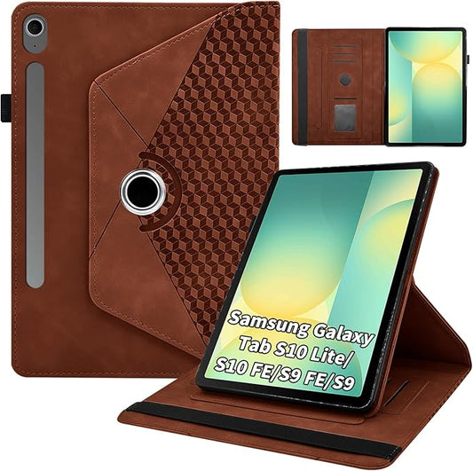Rotating Case for Samsung Tab S10 Lite /S10 Fe/S9 Fe 10.9 Inch /S9 Tab 360° Rotating Cover Multi-Angle Viewing Stand Auto Wake/Sleep PU Leather Business Folio Protective Cases, Brown