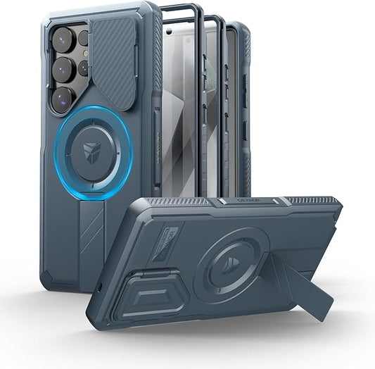 Dexnor for Samsung Galaxy S25 Ultra Case with Camera Cover & Adjustable Kickstand & Built-in Screen Protector, Magnetic Rugged Shockproof Bumper Cases Heavy-Duty Protective Cover (2025),Navy Blue