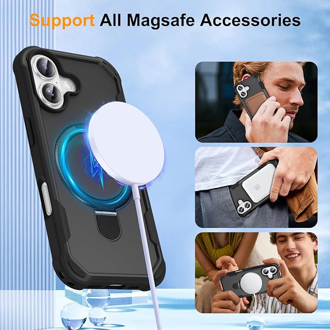 Compatible with iPhone 17 Case with Invisible Magnetic Ring Stand [Compatible with Magnetic] [Military Drop Protection] Shockproof Slim Hard Back Soft Edge Case 6.3 Inch, Black