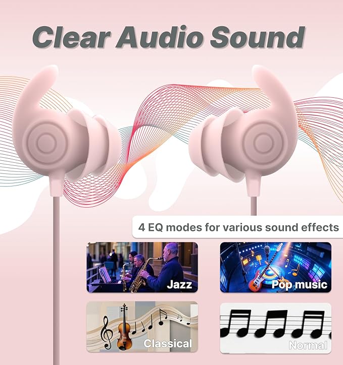 Hmusic HS88 Sleep Earbuds for Side Sleepers,Neckband Bluetooth Sleeping Headphones,-30dB Noise Isolate,Flat Thin Soft Silicone Earplug,12H Playtime w/Timer, for Yoga,Read,Air Travel,Audio Book