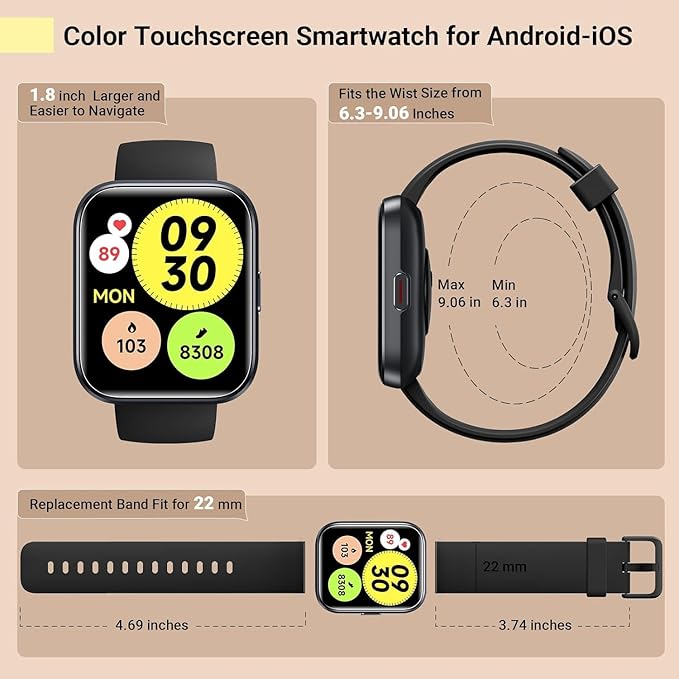 Smartwatch for Women/Men, Compatible with Android & iPhone, 1.8'' Fitness Tracker Watch with Alexa, Call & Notification Alerts, Heart Rate & Sleep Monitor, 120 Sports Modes, Waterproof Smart Watch