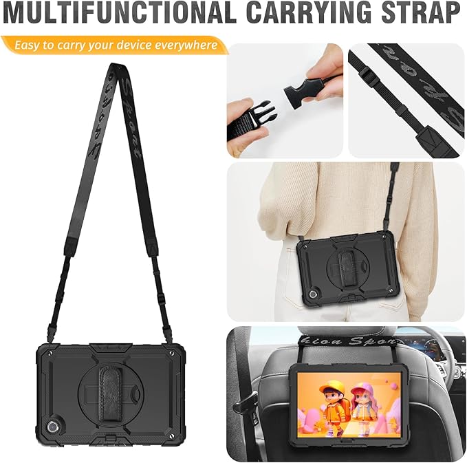 HXCASEAC Case for Lenovo Tab M11/K11 LTE 11’’ with Screen Protector/Pen Holder/Rotating Hand Strap/Stand, Protective M11 Tablet Case (TB-330FU/TB-330XU) Cover 2024, Black