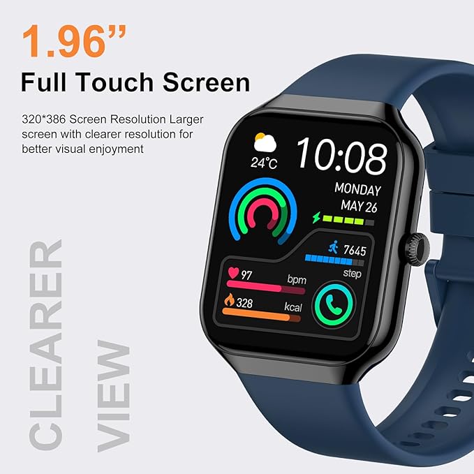 Smart Watch for Men Women (Answer/Make Call), 1.96"HD Smartwatch with Heart Rate/Sleep Monitor/Pedometer, 113+ Sports Fitness Tracker Watches, IP68 Waterproof Activity Tracker for Android iOS-Blue