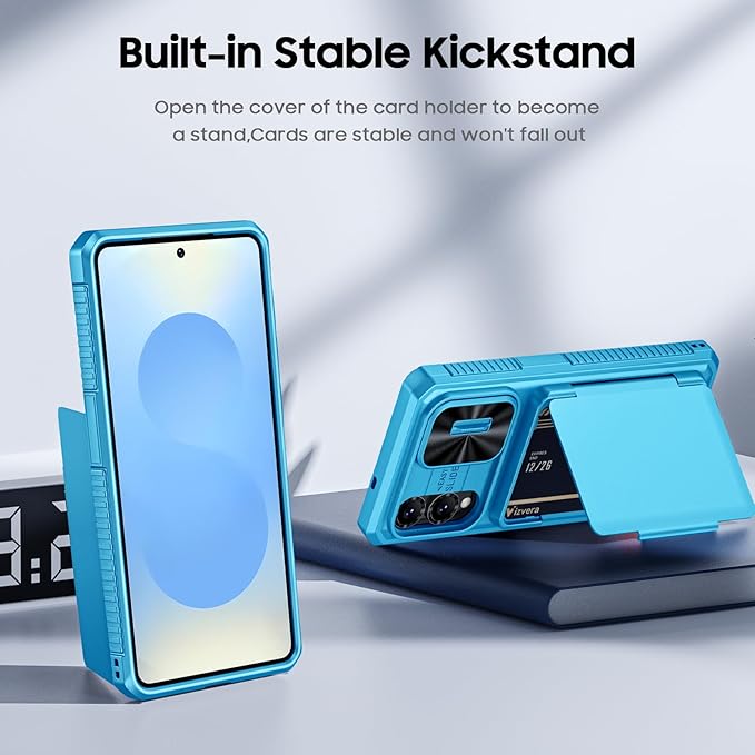 for Samsung Galaxy S25 Edge Case Wallet with RFID [Cards Holder][Camera Cover][Edge Raised] Full Body Shockproof Silicone Protective Phone Case for Galaxy S25 Edge 2025 (Lake Blue)