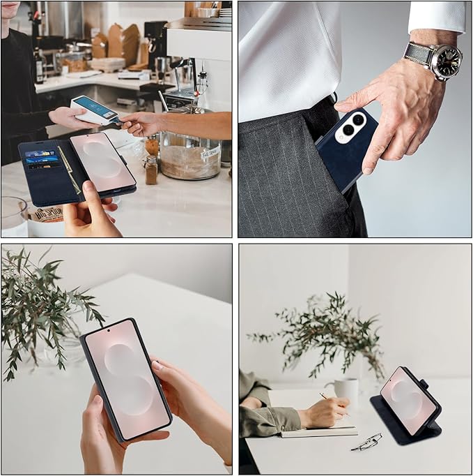 MONASAY Wallet Case Fit for Samsung Galaxy S25 Edge 5G，[Lens & Glass Screen Protector] [RFID Blocking] Flip Folio Leather Cell Phone Cover with Credit Card Holder, 6.7 inch, Blue