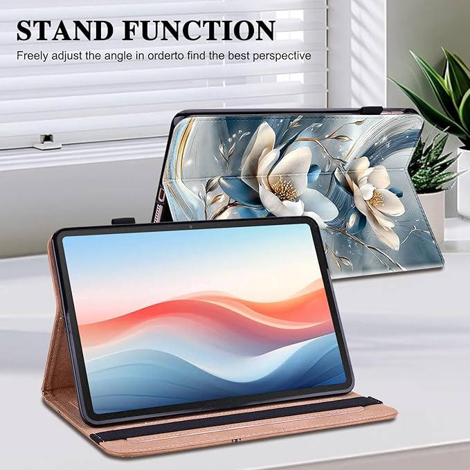 Case for Samsung Galaxy Tab S5e 10.5 2019 Model SM-T720/T725/T727 Tablet with Pencil Holder, Multiangle Stand Wallet Design Cover, Metal Flower
