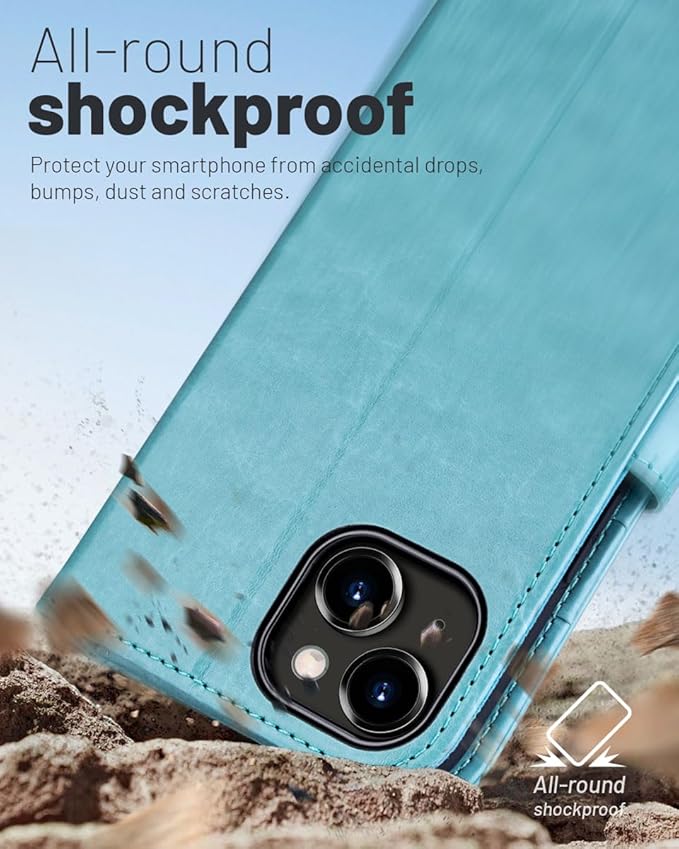 OCASE Compatible with iPhone 15 Wallet Case, PU Leather Flip Folio Case with Card Holders RFID Blocking Kickstand [Shockproof TPU Inner Shell] Phone Cover 6.1 Inch 2023, Mint Green