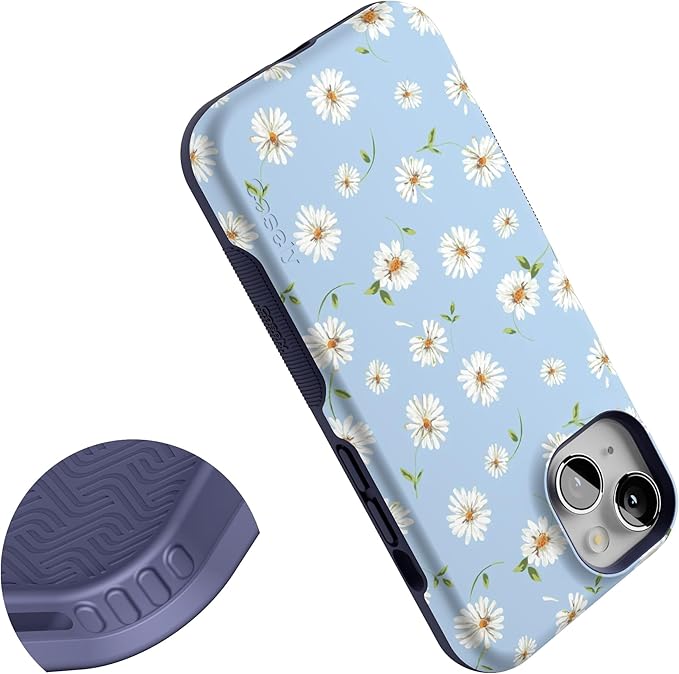 Casely iPhone 14 Case | Daisy Daydream | Baby Blue Floral | Compatible with MagSafe | Bold Protective Design