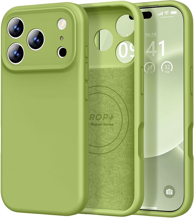 Vooii Magnetic Compatible with iPhone 17 Pro Case (Compatible with Magsafe) (Upgraded Camera Protection) Liquid Silicone Shockproof Full Body Protective Phone Cover for Women Men, Cedar Green, 6.3”