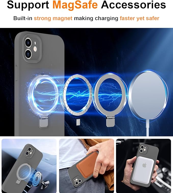 ZHK Liquid Silicone Designed for iPhone 11 Case with Magnet Stand, [Precise Camera Lens Protection][Mil-Grade Drop Shockproof][Soft Anti-Scratch Microfiber Lining] Slim Fit Cover, Grey