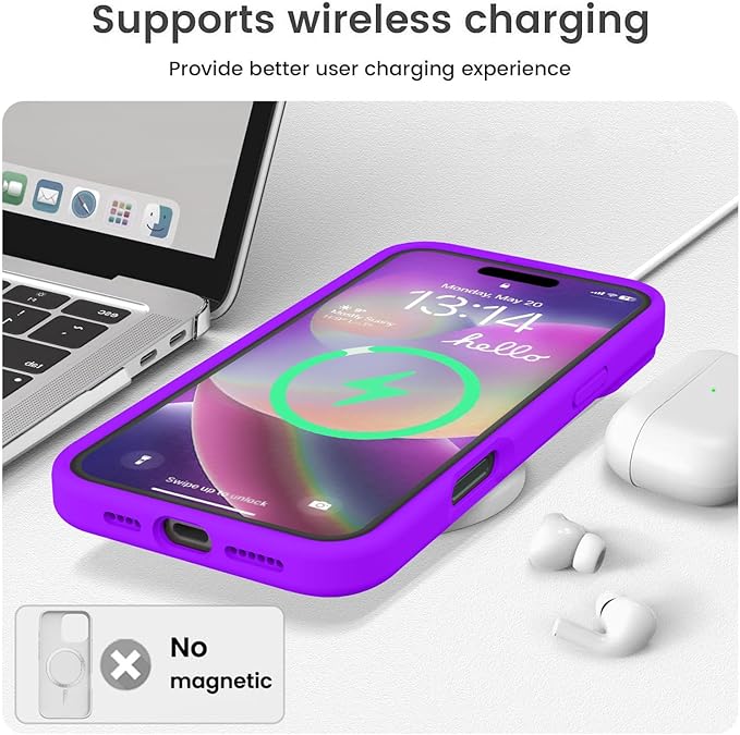 Vooii Compatible with iPhone 16 Plus Case, Liquid Silicone Upgrade [Camera Protection] [Soft Anti-Scratch Microfiber Lining] Shockproof Phone Case for iPhone 16 Plus 6.7 inch - Neon Purple