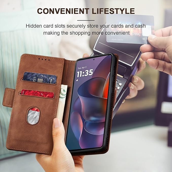 Jasonyu Flip Wallet Case for Moto G Stylus 5G (2025),Leather Magnetic Folio Cover with Card Holder,Kickstand - TPU Shockproof Durable Protective Phone Case,Brown