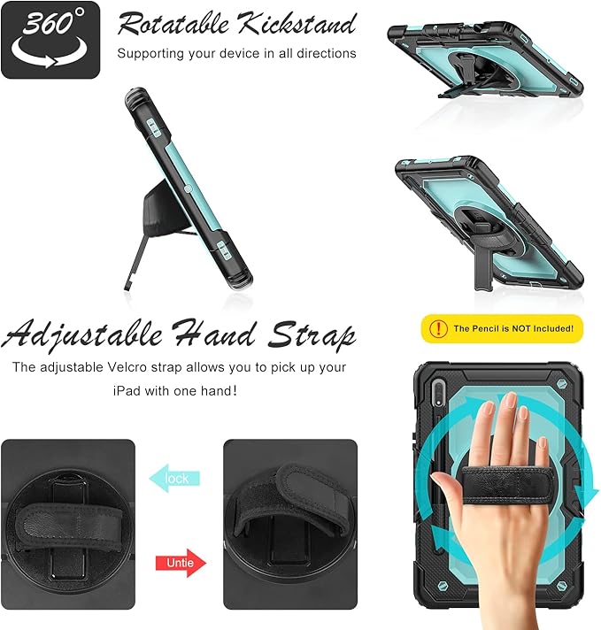 Tablet Case for Samsung Galaxy Tab S8/S7 11-inch 5G 2022/2020 [with Tempered Glass Screen Protector], Rotating Kickstand/Hand & Shoulder Strap/S Pen Holder (SkyBlue)